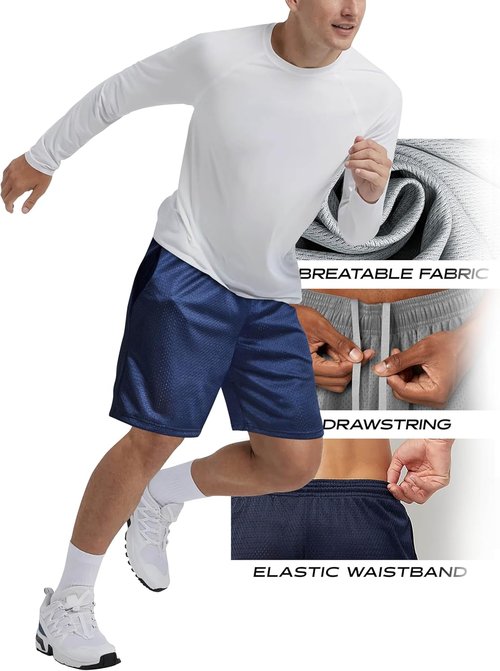 Ma Croix Men's Basic Mesh Basketball Shorts - Comfortable Workout Shorts with Pockets | Plain Design