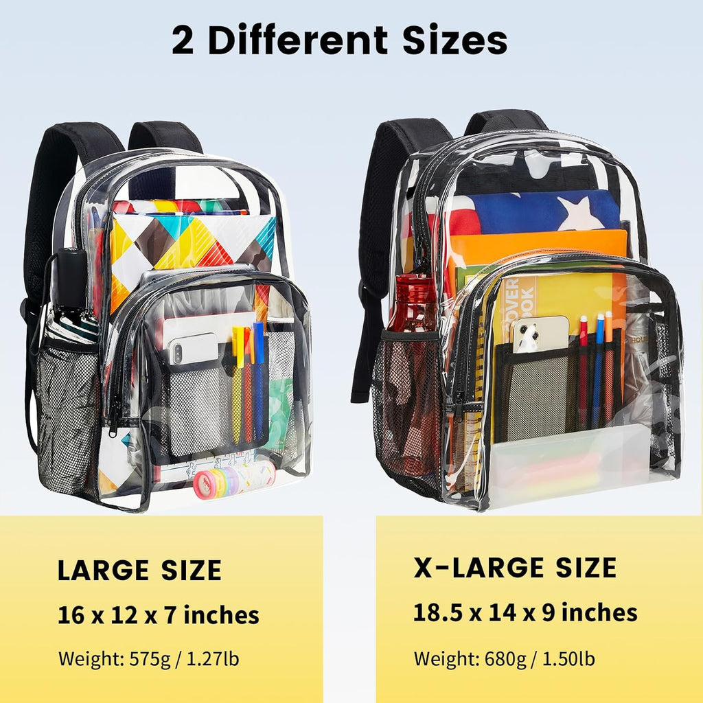 Vorspack Clear Backpack - Heavy-Duty PVC with Reinforced Straps & Large Capacity for College | Black