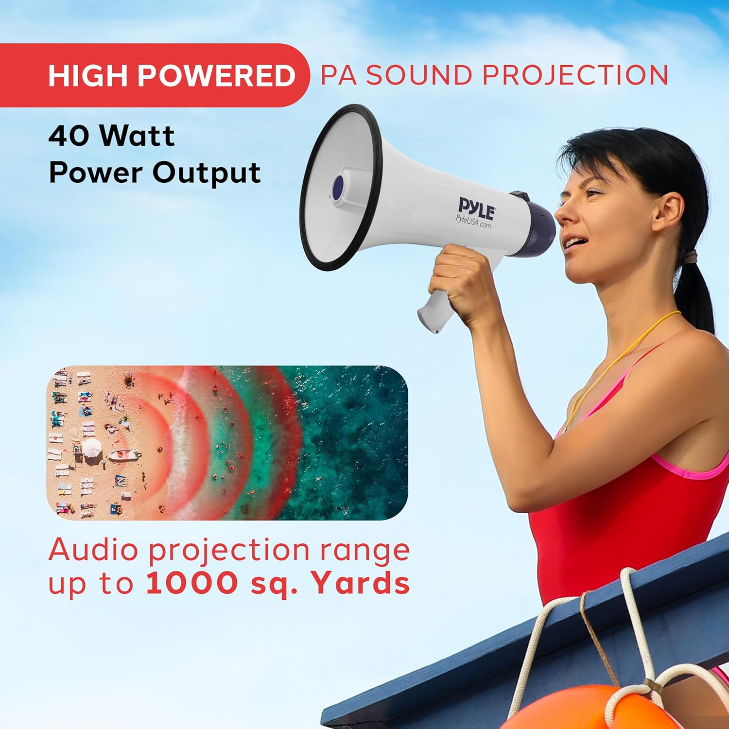 Pyle Megaphone Bullhorn - Powerful Sound with Built-In Siren | Lightweight & Portable Design