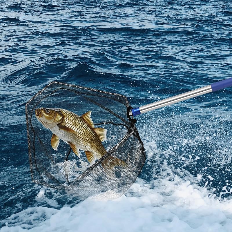Adjustable 85 Inch Landing Fishing Net with Handle, 5-Section Deep 14-Inch Net