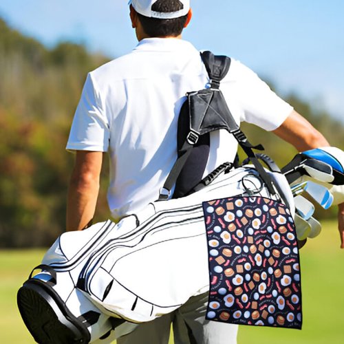 Festi Daze Breakfast Ball Golf Towel Microfiber Cloth with Carabiner Clip, Waffle Weave, Funny Golf Accessory, Golf Bag Towel