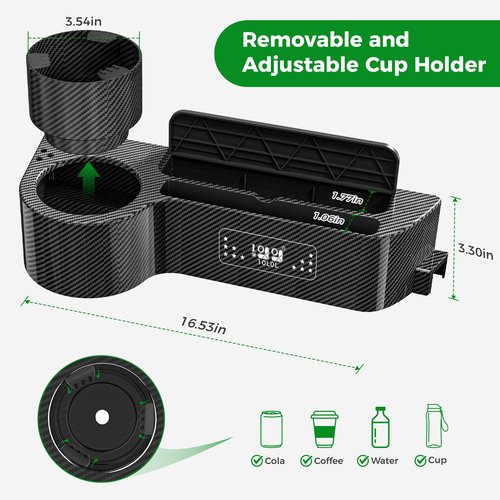 10L0L Golf Cart Armrest with Cup Holder Universal for EZGO Club Car Yamaha No Drilling Required Fits 1.0"/1-1/4" Square Tube Frame Premium Rear Seat Arm Rest with Phone Holder/Storage - Carbon Fiber
