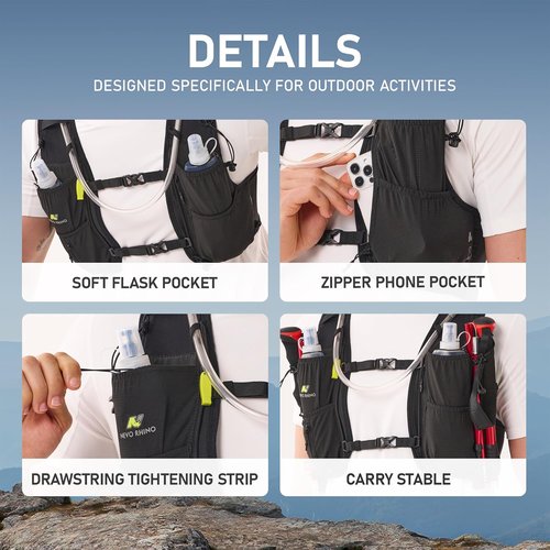 N NEVO RHINO Running Vest - Lightweight 5L Hydration Backpack with 2 Soft Flasks for Trail Running & Hiking