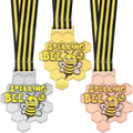 Remuuly Spelling Bee Honeycomb Medals - 1st, 2nd, 3rd Place Awards with Neck Ribbon | 3.2 x 2.8 Inches (Classic)