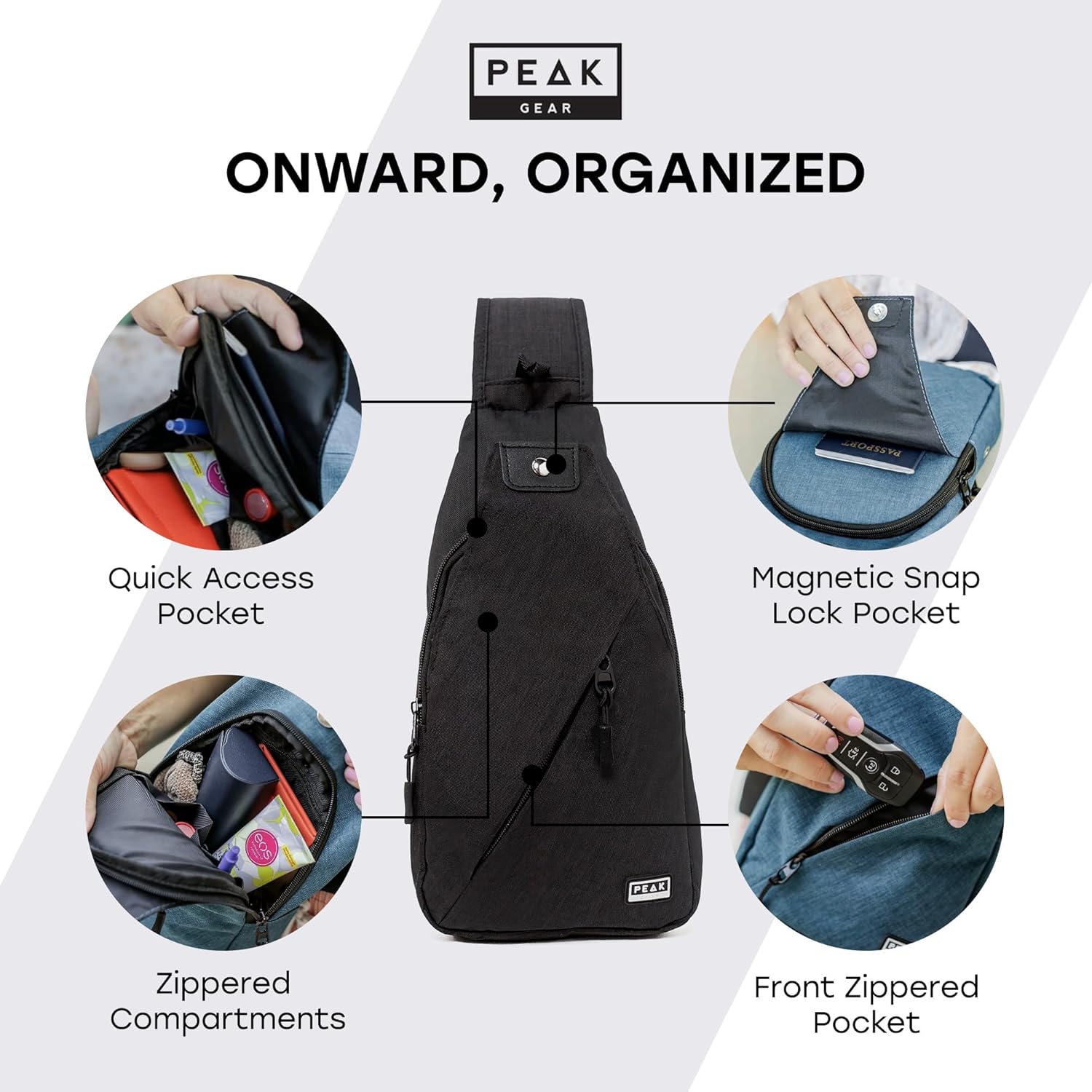 Peak Gear Travel Sling Bag - Compact Crossbody Design | Lightweight & Convenient | Lifetime ID Tag Included