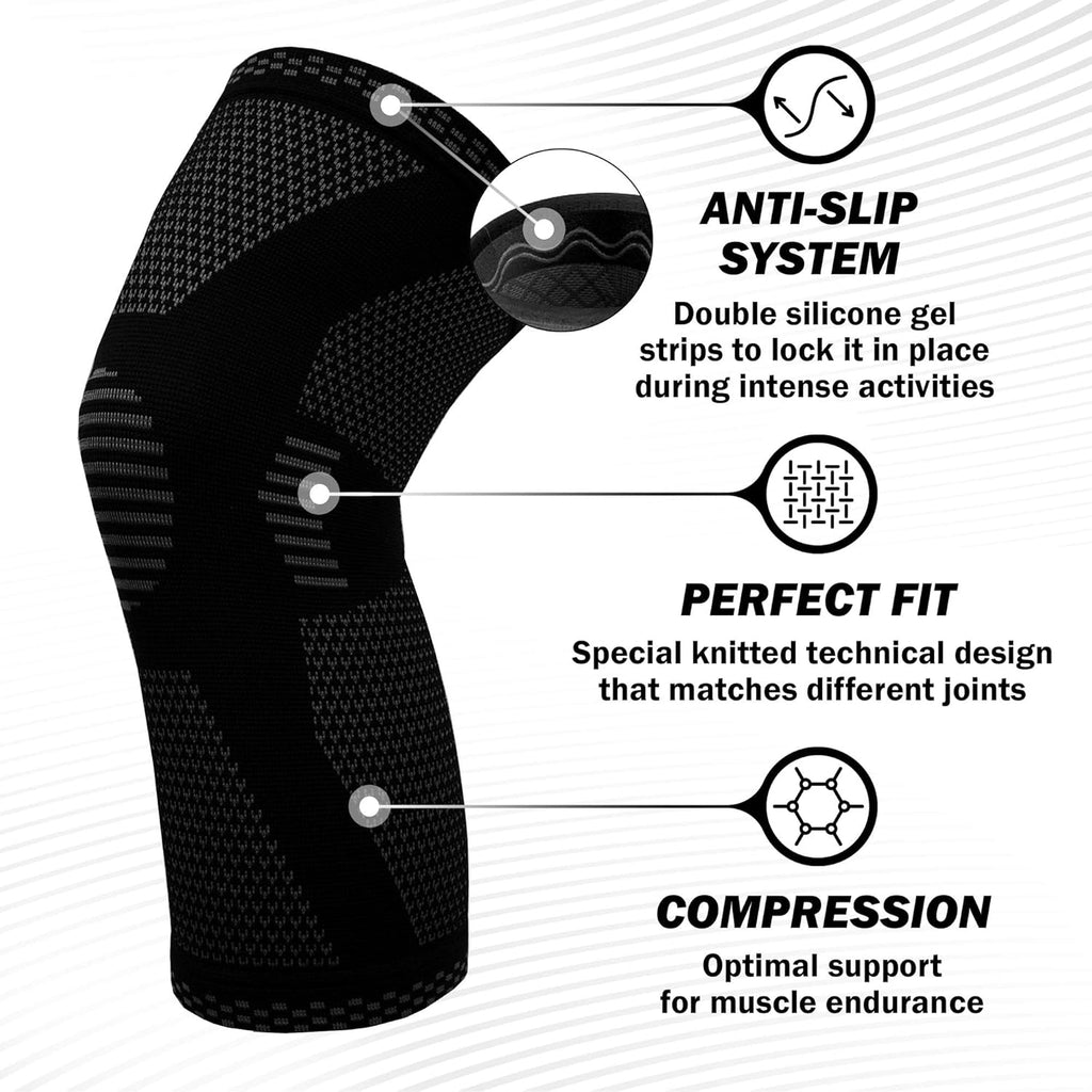 POWERLIX Knee Compression Sleeve - Ultimate Knee Support for Running & Sports | Black, Large