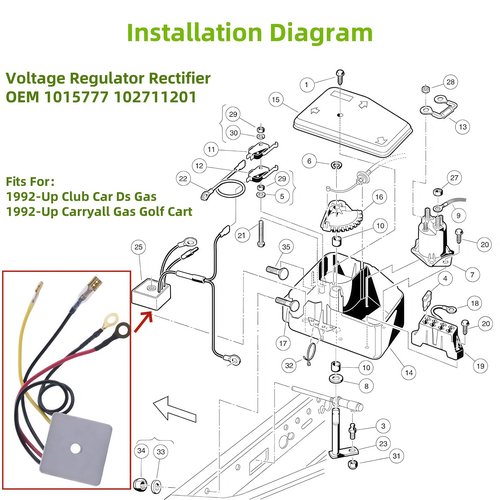 GENOUR Golf Cart Voltage Regulator Rectifier for Club Car DS Carryall 1992-Up Gas, Replaces OEM 1015777 102711201, Stops Stalling & Battery Drain