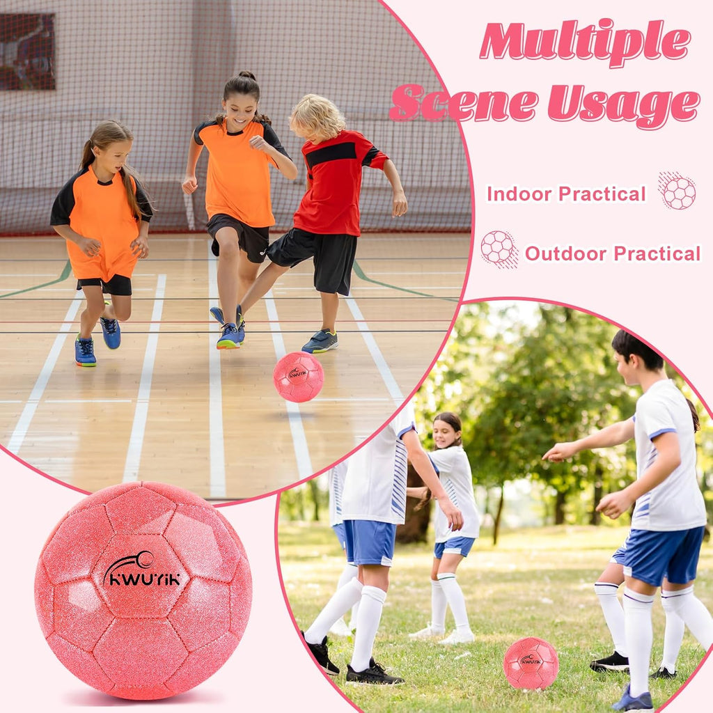 Skiennix Glitter Soccer Ball - Pink Gold Purple Youth Training Ball with Pump | Sizes 3-5 for Kids 4-12