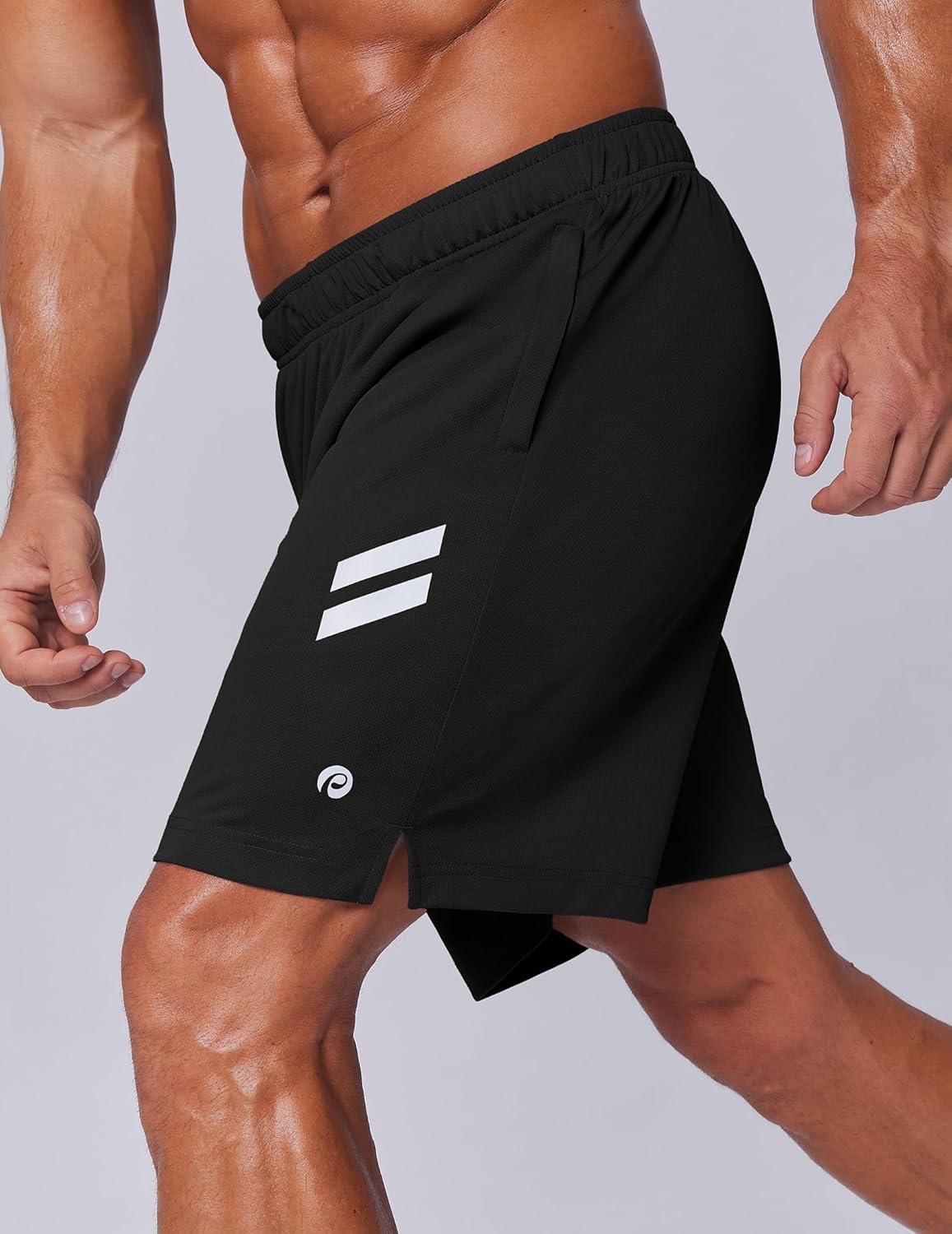 PINSPARK Men's 7 Inch Athletic Gym Shorts - Breathable Quick-Dry Running Shorts with Zipper Pockets
