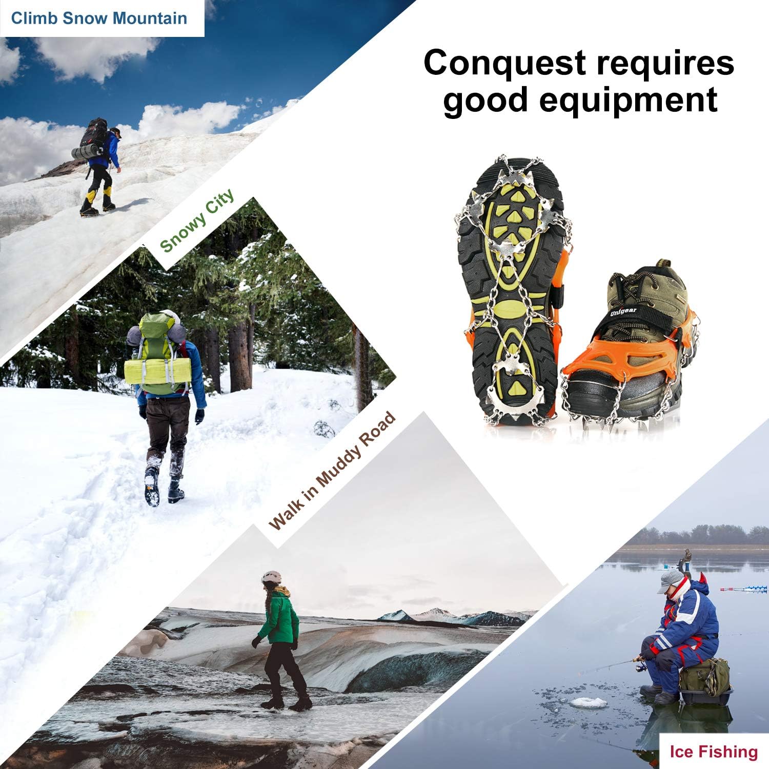 Unigear Crampons - Traction Ice Cleats with 18 Spikes for Hiking, Walking & Climbing | Durable Snow Grips