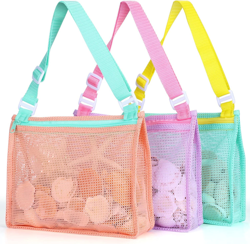 Tagitary Beach Toy Bag - Mesh Shell Collecting Bag for Kids | Set of 3 Swimming Accessories