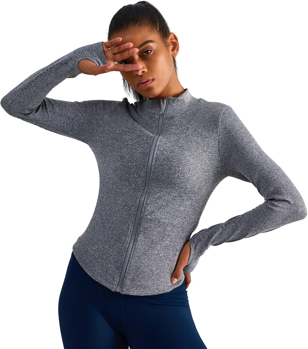 Sphinx Cat Women's Athletic Long Sleeve Zip Jacket - Slim Fit Workout & Yoga Wear with Thumb Holes
