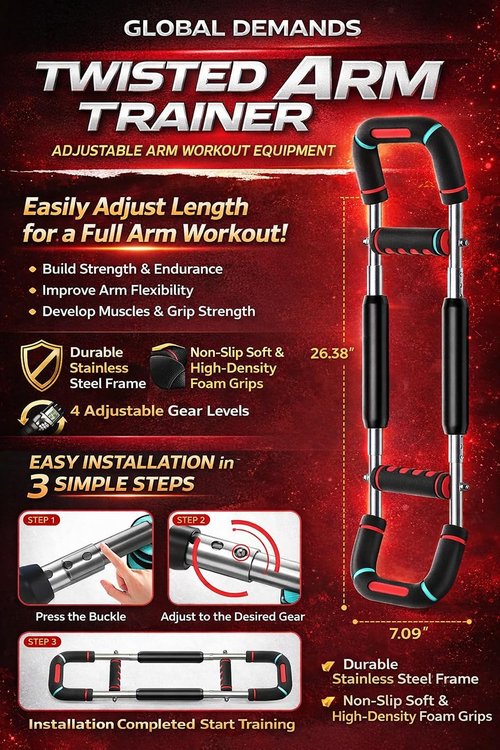Arm Trainer, Adjustable Twister Arm Chest Exerciser with 2/4 Spring & Training Poster for Men & Women, Detachable Power Twister Home Fitness Equipment Grip Strength Trainer