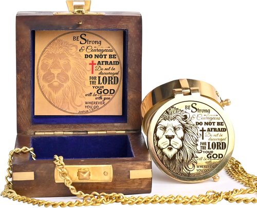 Brass Compass by [Brand Name] - Engraved with Religious Scripture Verse (Joshua 1:9) - Ideal Gift for Baptism, Confirmation, Graduation