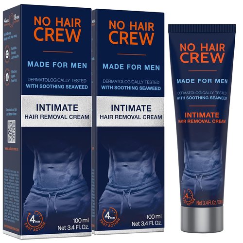 No Hair Crew Hair Removal Cream for Men - Painless & Soothing Depilatory for Coarse Body Hair, 100ml (2 Pack)