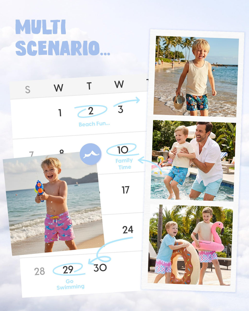 maamgic Boys Swim Trunks with Compression Liner Recycled Swim Shorts Anti-Chafe Boys Bathing Suit Stretch Toddler Beach Shorts Bright Bue 5/6