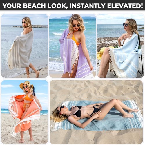 DEMMEX Organic Diamond Turkish Bath & Beach Towel - 100% Oeko-TEX Certified, Ultra-Soft, Quick-Dry, 71"x36", Beige