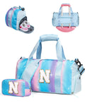 Vogewood Gift Ideas for Kids Girls-Girl Gym Bag with Shoe Compartment, Kid Personalized Weekender Overnight Bags, Initial Travel Tote with Makeup Pouch, Graduation Gifts Granddaughter (Letter N)