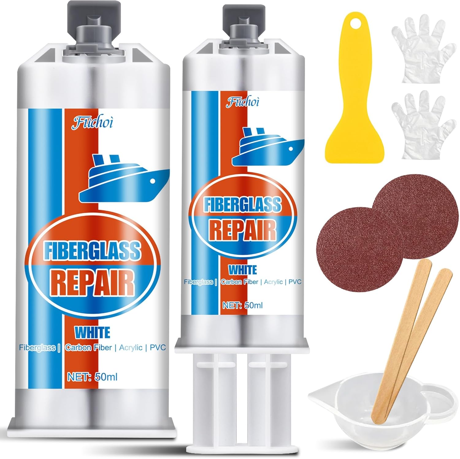 Skiennix Fiberglass Repair Kit - 100ml White Gel Coat for Boats, Surfboards & More | Fix Cracks & Chips