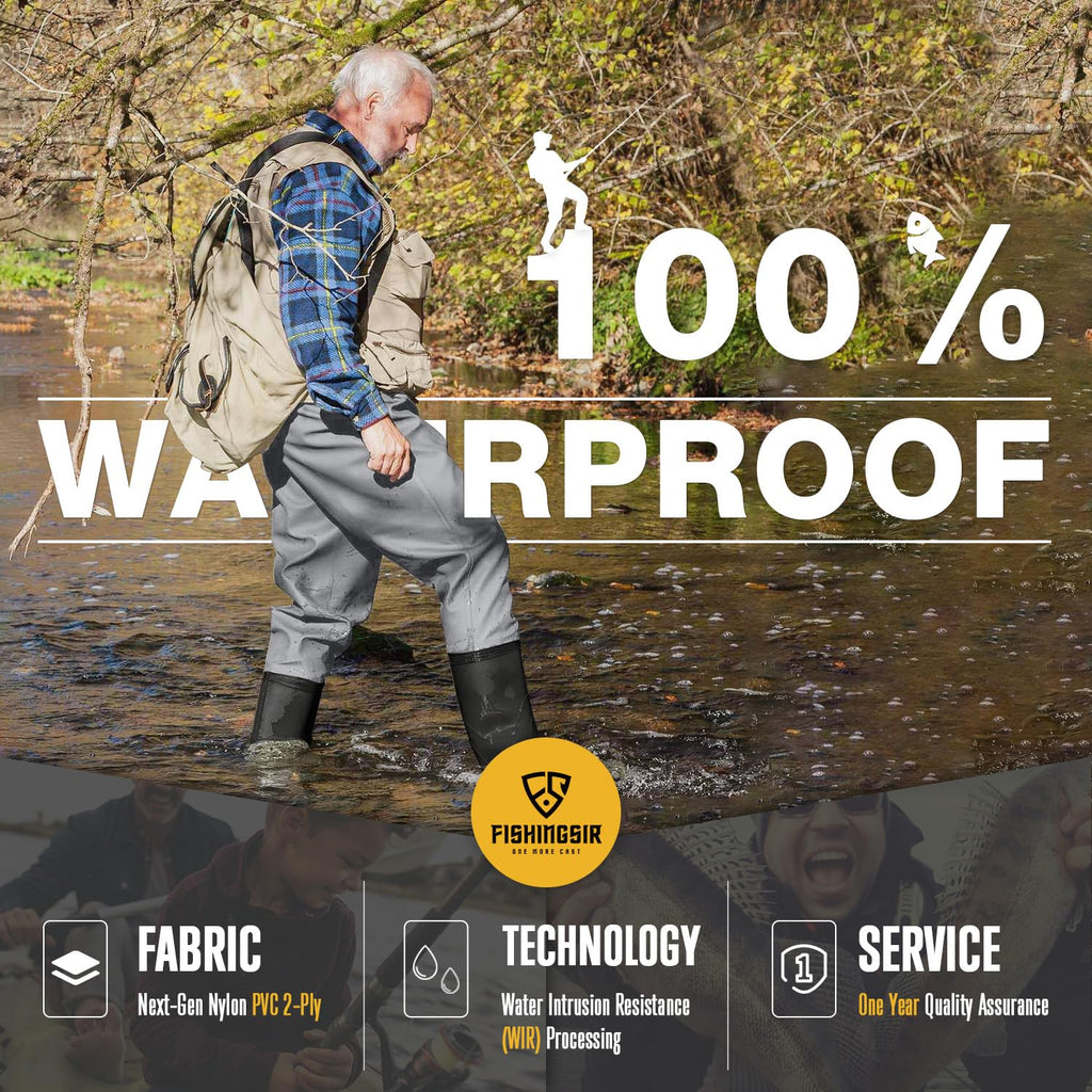 FISHINGSIR Fishing Waders for Men, 2-Ply Nylon/PVC Waterproof Women Chest Wader with Boots, Bootfoot Hunting Waders Green