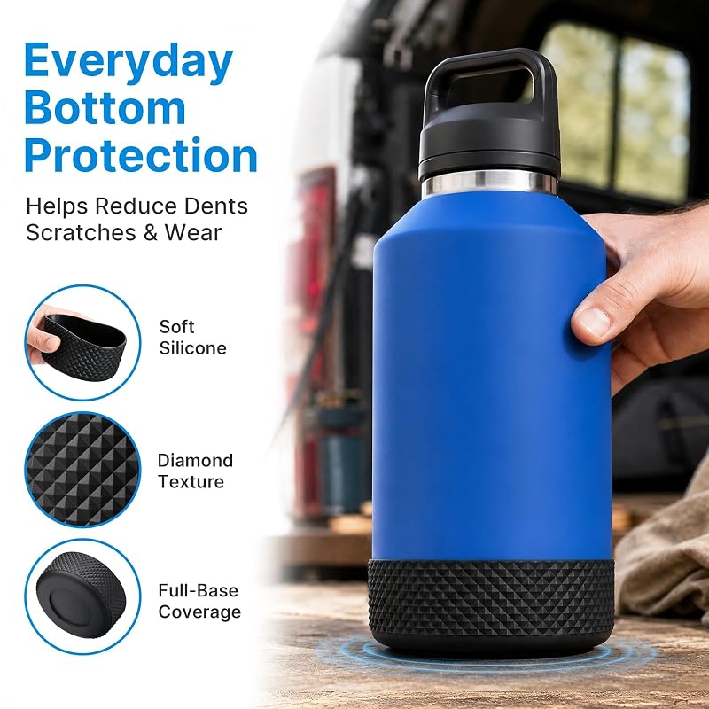 Silicone Bottle Sleeve for 64 oz YETI Rambler, Hydro Flask & Similar Wide Mouth Bottles - Black
