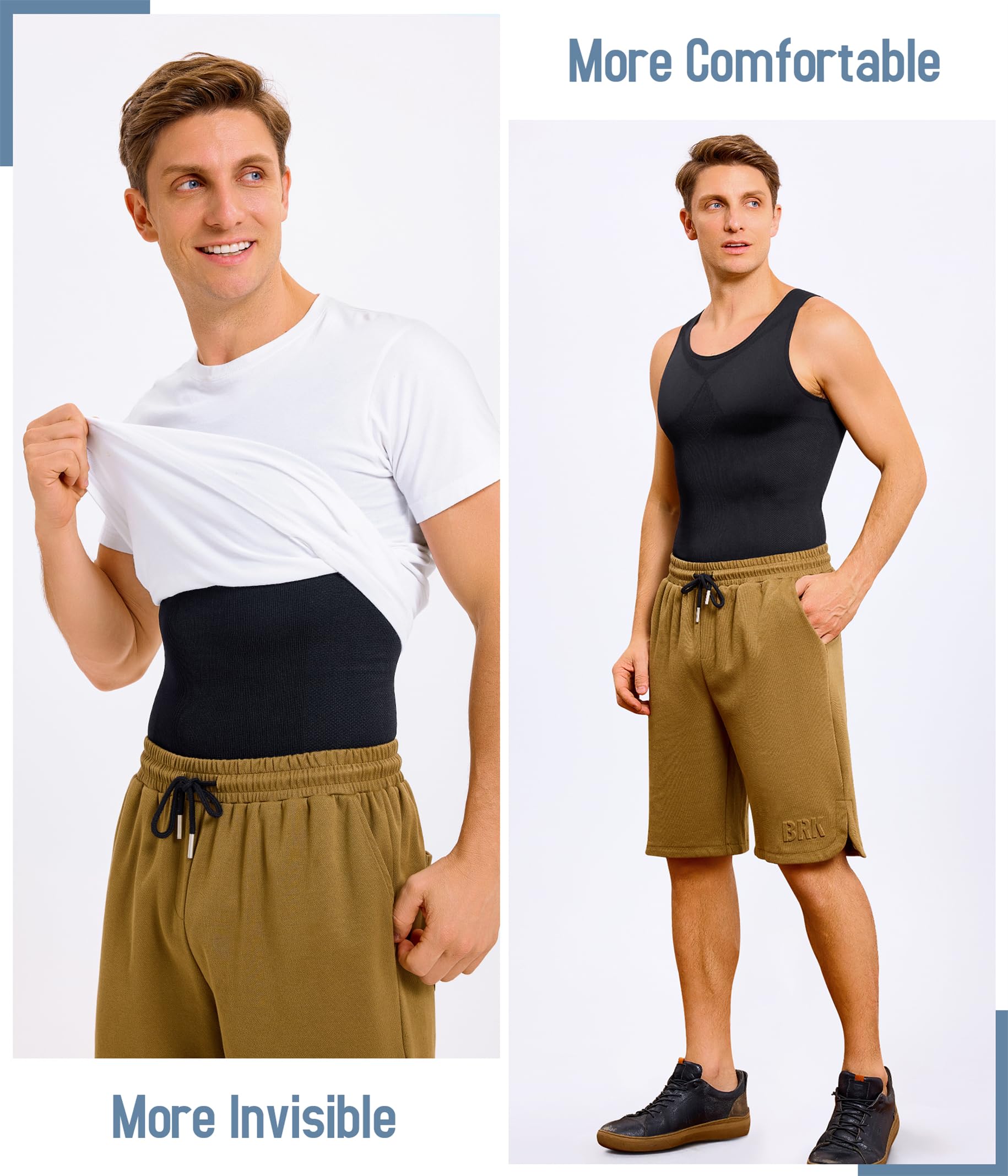 TAILONG 2 Pack Compression Shirt Men Body Shaper Slimming Shirt Tank Top Shapewear Tummy Control Vest