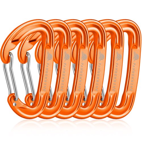 PANDENGZHE 6pcs Small Carabiner Clips, 9KN (2023lbs) Heavy Duty, Lightweight Carabiner for Camping, Hiking, Keychain, Gym, Dog Leash (Orange)