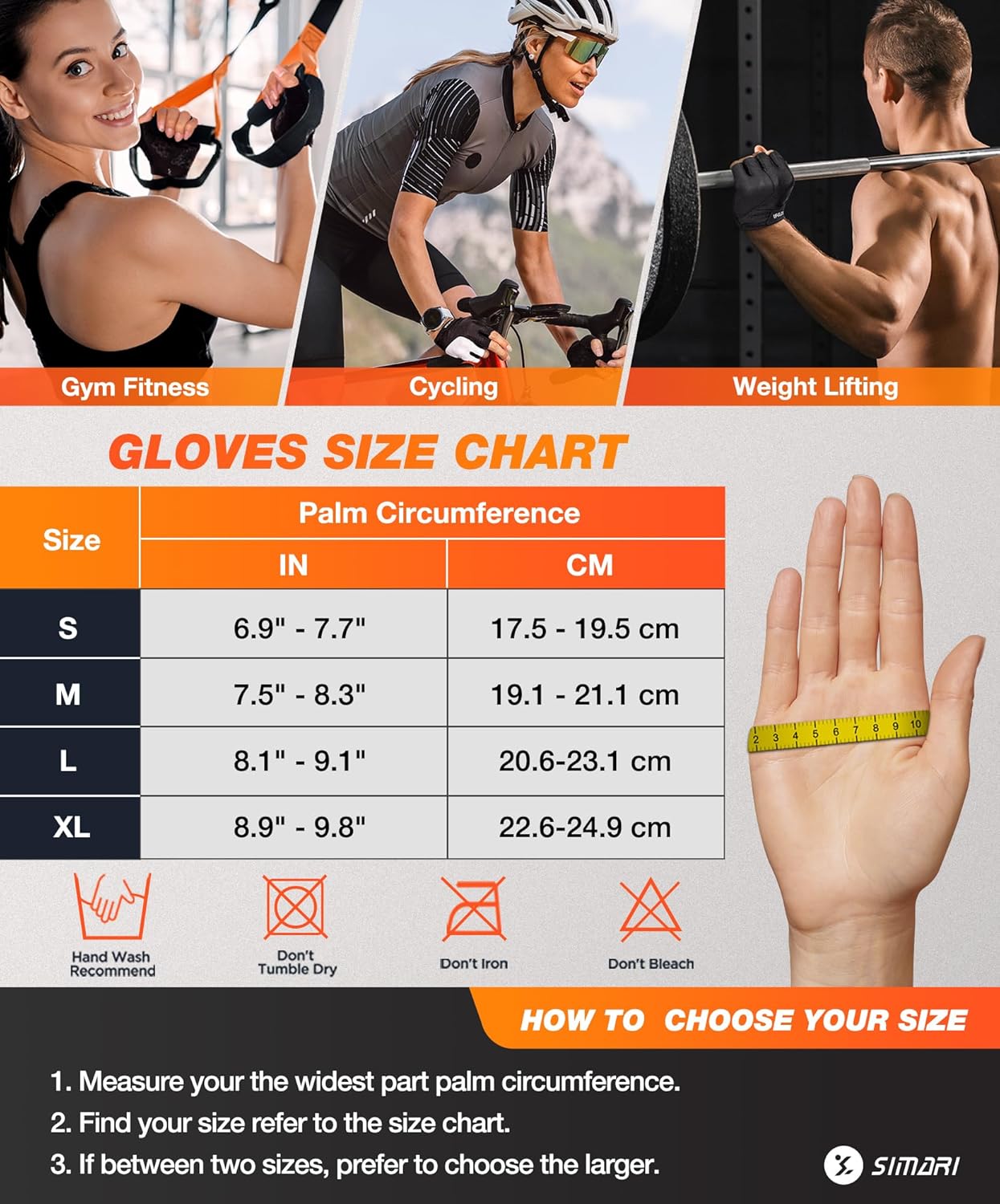 SIMARI Cycling Gloves - Breathable Gel Pads for Men & Women | Comfortable Grip for Gym, Biking & Weight Lifting - Sizes XS to XL