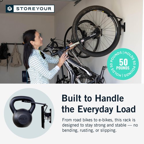 StoreYourBoard 2-Bike Swivel Rack – Wall Mounted Garage Bike Storage, Vertical Hanger with 120° Swing Design & Stopper, Space-Saving Indoor Wall Mount – Fits Kids Bikes, BMX & More – Black