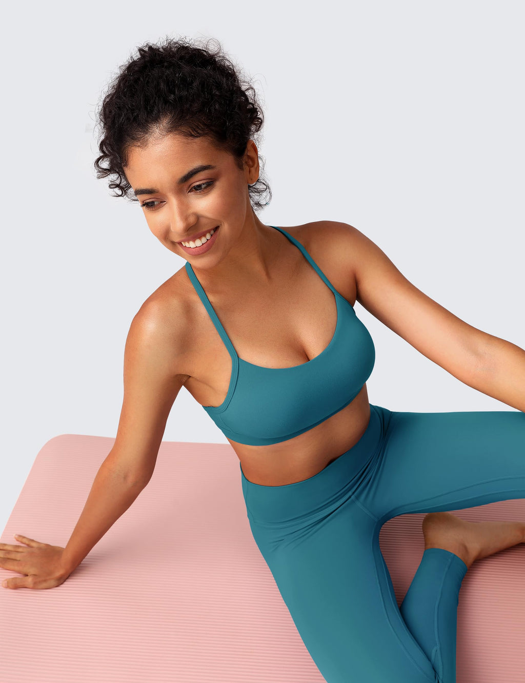 BAYDI Clouduxi Y Back Sports Bra for Women-Low Impact Padded Spaghetti Strap Yoga Bras Workout Gym Crop Tank Lake Blue