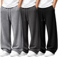 Oakgarden 3-Pack Boys' Baggy Sweatpants – Open-Bottom Youth Joggers in Dark Gray, Light Gray, Black