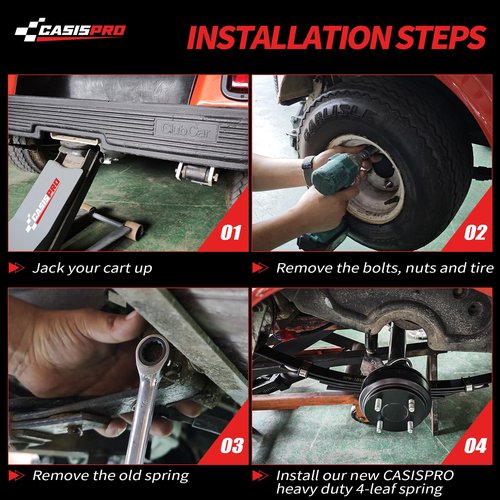 CASISPRO Heavy Duty Golf Cart Rear 4-Leaf Spring Kit for Club Car DS 1982-UP, Club Car Rear Leaf Spring Kit with Bushings & Sleeves, OEM# 102006501 1014675 1011149 1012618 1012324 1010974