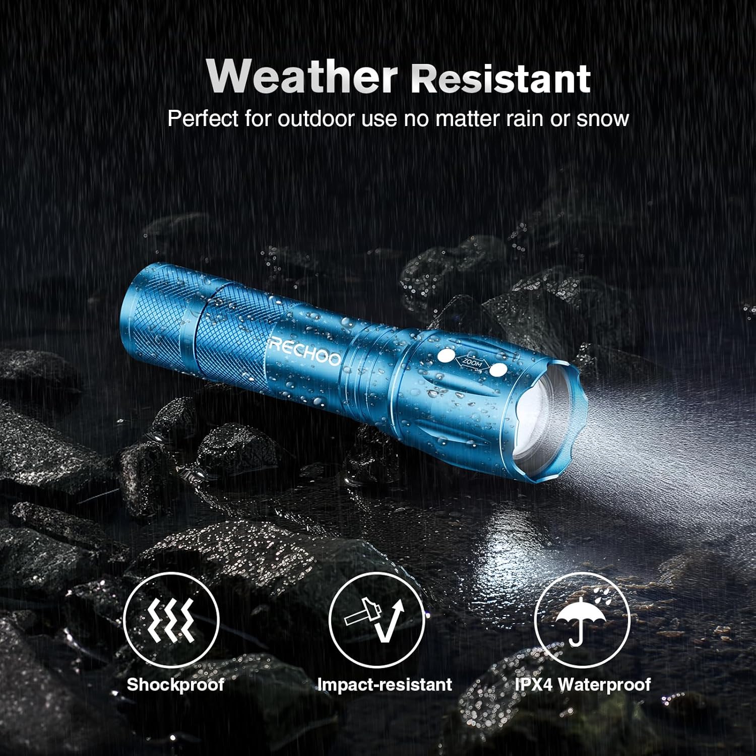 RECHOO LED Flashlight - High Lumens Tactical Flashlights with 3 Modes | Waterproof & Zoomable, 2 Pack