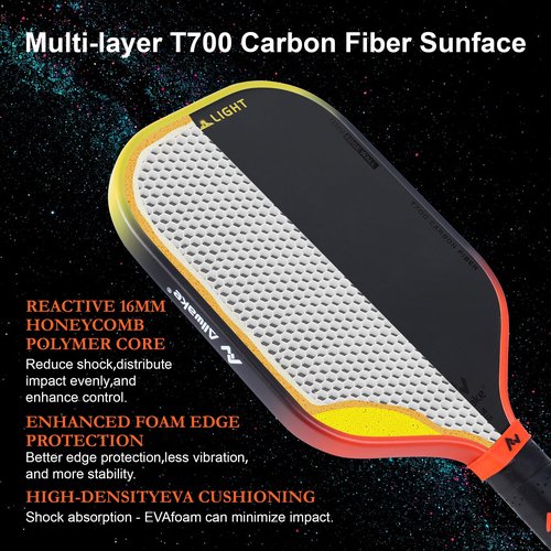 ALLWAKE Professional Pickleball Paddles - T700 Raw Carbon Fiber with Foam Injected Edges for Expanded Sweet Spot - Control & Power Paddle for All-Level Players ﻿ ﻿