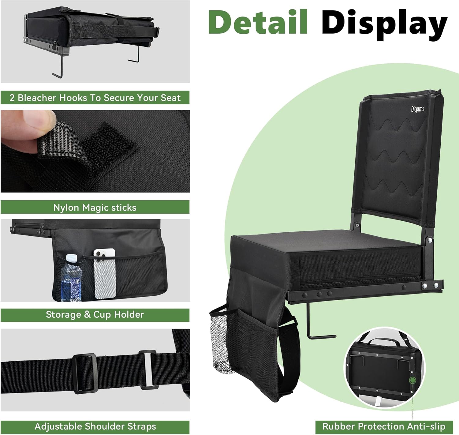 Skiennix Stadium Seats - Portable Bleacher Chairs with Back Support & Thick Padding | Black