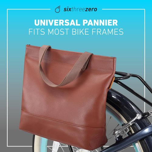 sixthreezero Pannier Bike Bag, Front Frame or Rear Rack Mount, Saddle Style Bicycle Cargo Bag with Carrying Handle, 11L Capacity, Brown