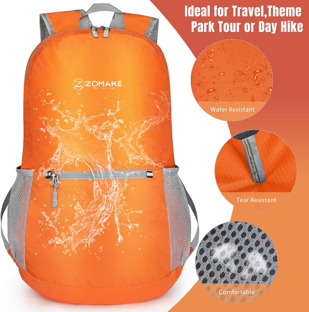 ZOMAKE Ultra Lightweight Hiking Backpack - 20L Packable Water-Resistant Daypack for Men & Women | Orange