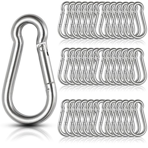 60Pcs Stainless Steel Carabiner Clip Spring-Snap Hook 1/4 in, M6 x 2 3/8 Inch Small Heavy Duty Carabiner Clips for Hammock, Punching Bag, Swing, Gym