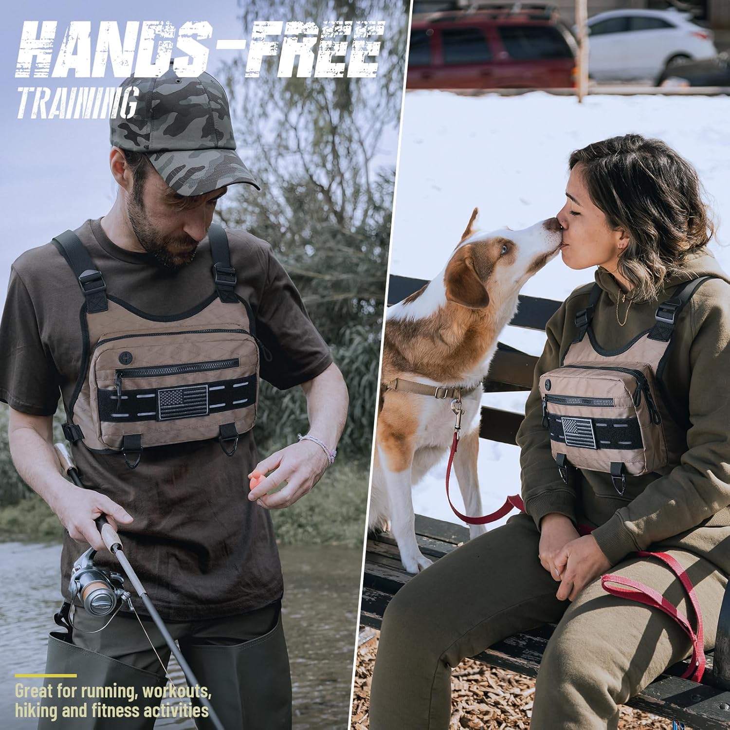 Skiennix Outdoor Sport Chest Rig - Versatile Running Vest Bag with Phone Holder | Brown for Cycling & Hiking