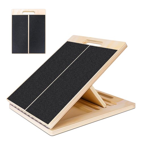 Professional Adjustable Wooden Slant Board for Calf Stretching, Portable 5-Stretch Board for Knees, Non-Slip Foot Incline Board Physical Therapy Equipment Calf Stretch, Extra Side Handle for Carry