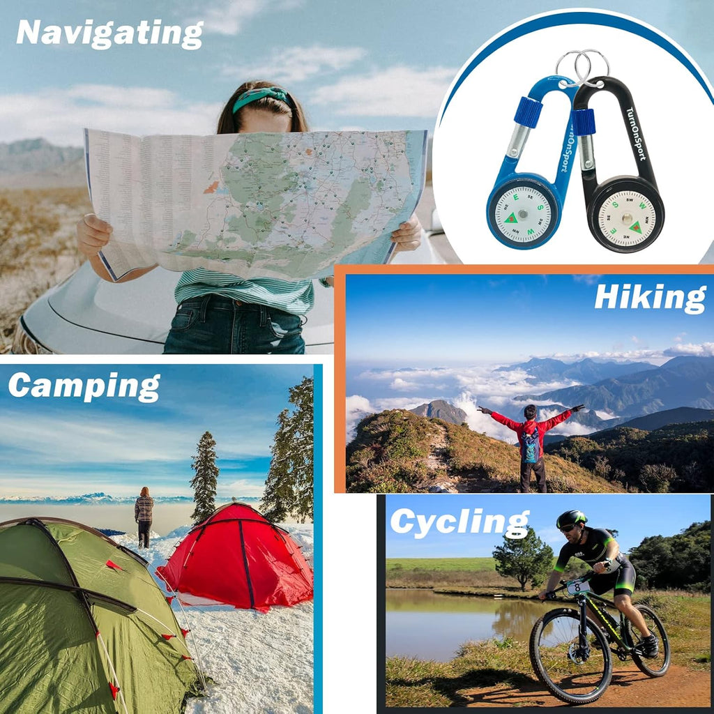 Skiennix Compact Compass Keychain - 2 Pack Magnetic Clip-On for Hiking & Camping | Twist Lock Design