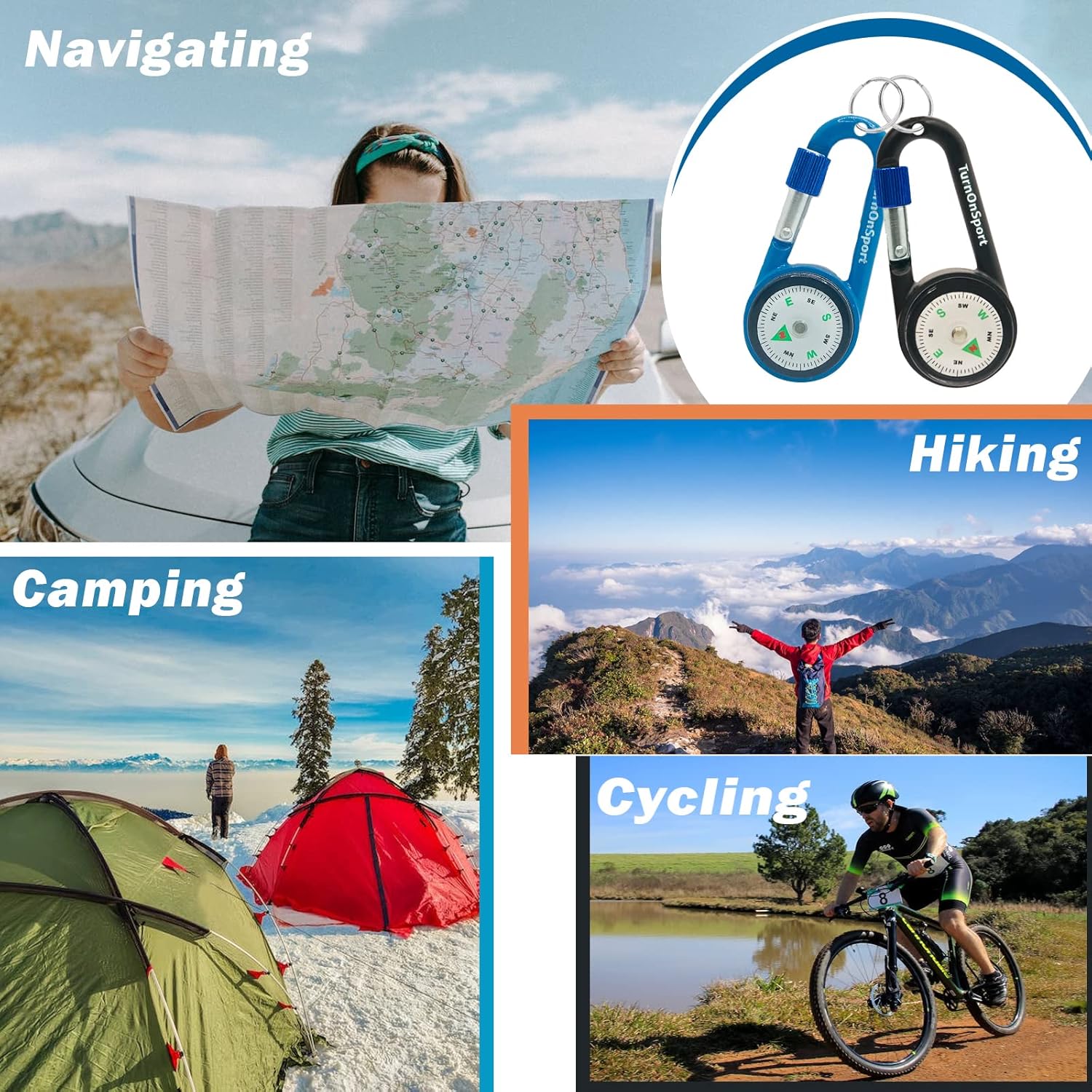Skiennix Compact Compass Keychain - 2 Pack Magnetic Clip-On for Hiking & Camping | Twist Lock Design