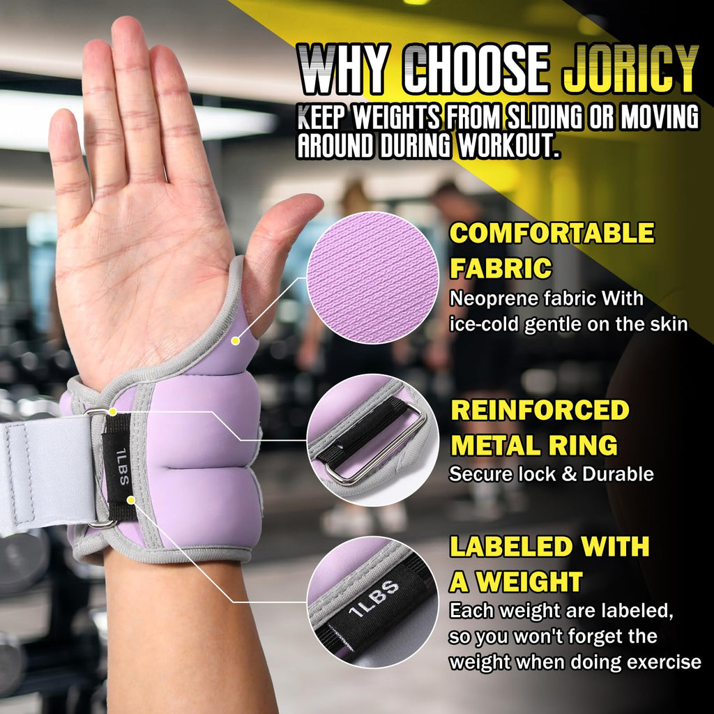 Wrist Weights with Thumb Loops Lock for Women Men 2LBS Pair (1 LB Each Weight) Arm Weight Weights Weighted Gloves for Walking Running Strength Cardio Exercises, Purple