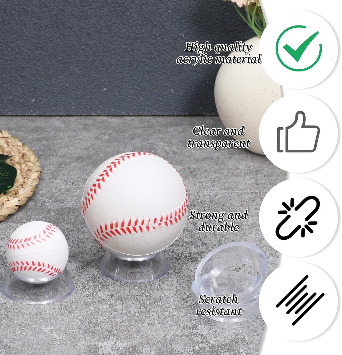 Skiennix 16 Pcs Acrylic Baseball Stand - Clear Ring Display Holders for Sports Balls & Collectibles