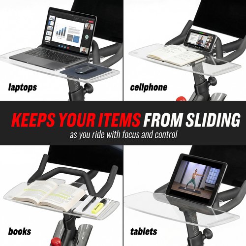 TFD The Sidewinder+ for Peloton Bike+ Only, Flat Acrylic Desk Tray with Extended Side Workspace, Phone and Pen Holders, Laptop and Tablet Tray for Work or Reading While Riding, Clear
