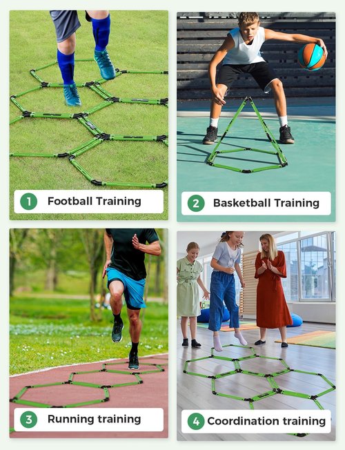 GHB Hex Agility Rings - Portable Speed Training Set with Carrying Bag | 6 Hexagon Rings for Footwork