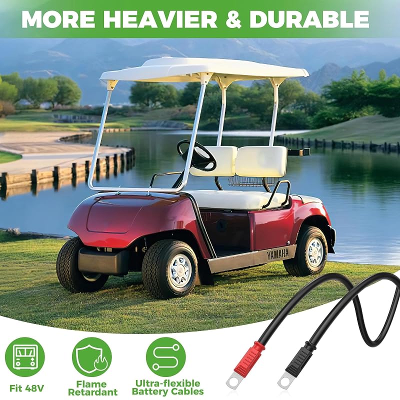 10L0L 48V Yamaha G22 Golf Cart Battery Cable Set — 4-Gauge, 5 Pieces, Pure Copper Lugs (Variation A)