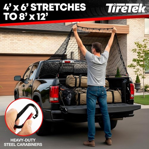 Cargo Net for Pickup Truck Bed - Heavy Duty Double Thick Organizer | 4'x6' Stretches to 8'x12' with 12 Carabiners