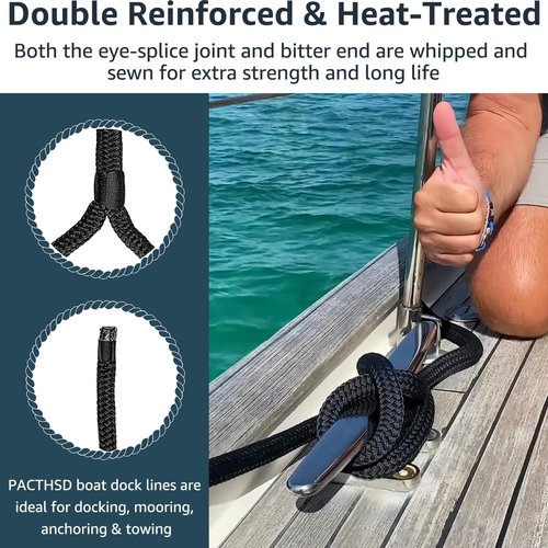 Marine Grade Dock Lines by [Brand Name] - 1/2" x 30' Double Braided Nylon Boat Rope - High Strength, Fray Resistant, Easy Handling - Black (2 Pack)