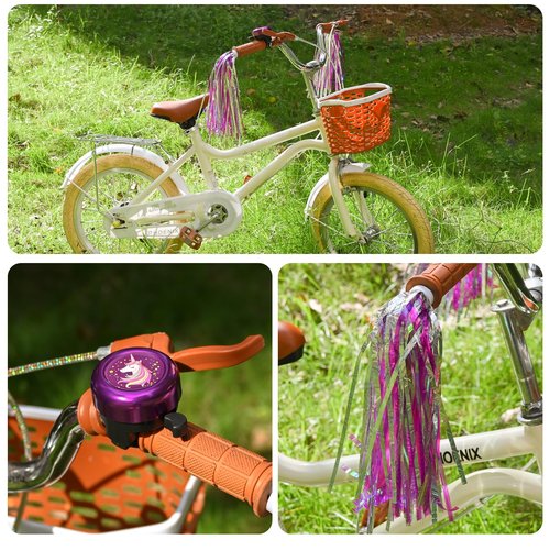 Kids Bike Bell with 2 Pcs Bike Streamers for Girls, Cute Children's Bicycle Accessories（Unicorn Bell+Tassels）